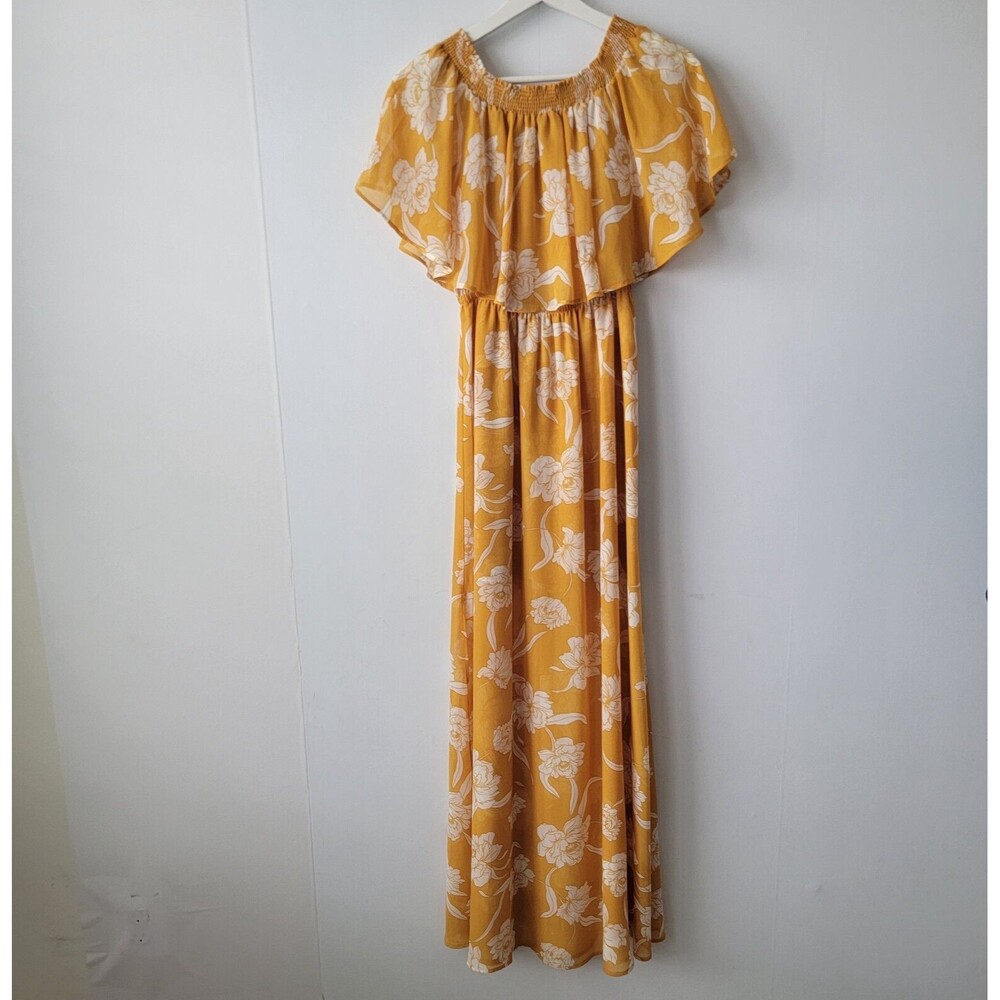 Show Me Your Mumu women's Off Shoulder Floral Maxi Dress size S yellow side slit